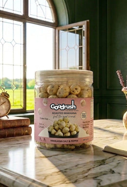 GoodRush Himalayan Salt & Black Pepper Makhana (40gm Jar) | Roasted Fox Nuts | Healthy Snack